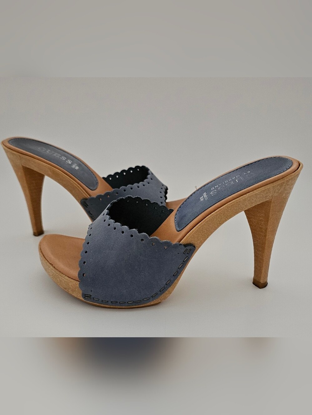 Guess By Marciano Heels Blue Nubuk Barbie Heel Made In Italy 6 1/2
